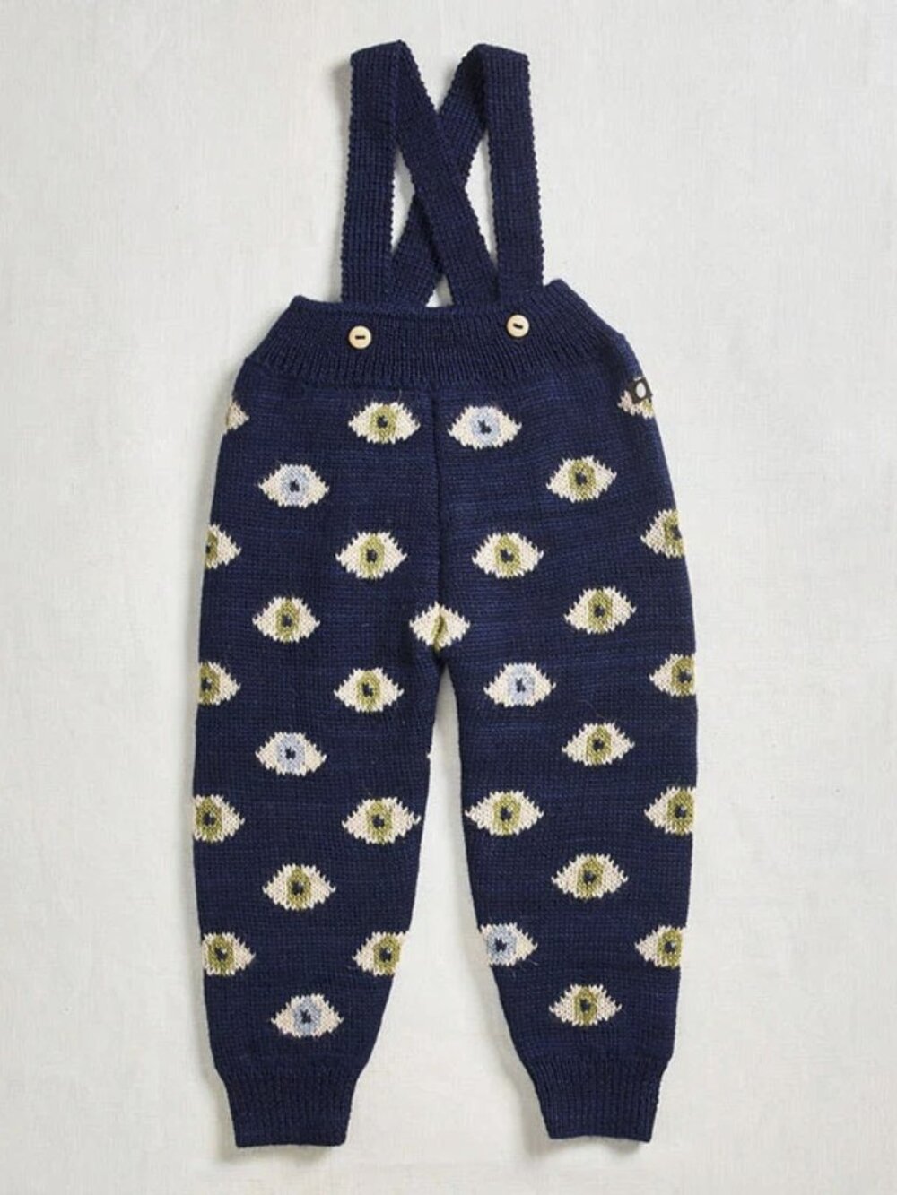 Oeuf Evil Eyes Suspender Pants Alpaca Toddler Sweater Knit Jogger Overalls 6-12